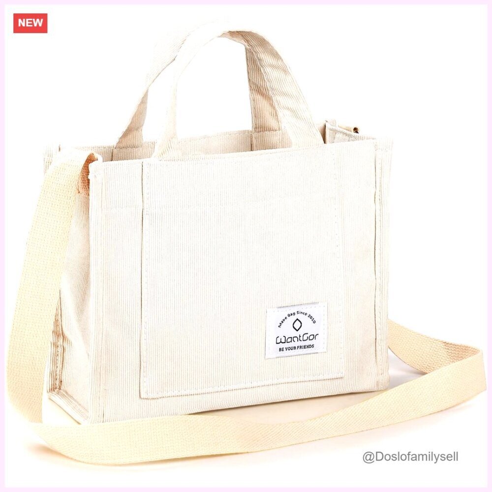Corduroy Tote Bag with Adjustable Strap, Multi-Pocket Hobo Purse